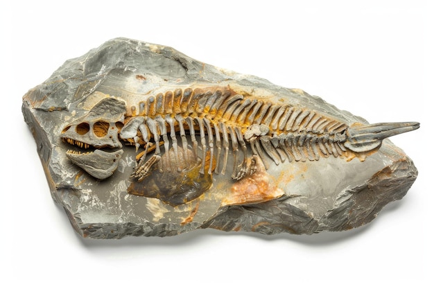 Des spécimens fossiles exposés sur un fond blanc
