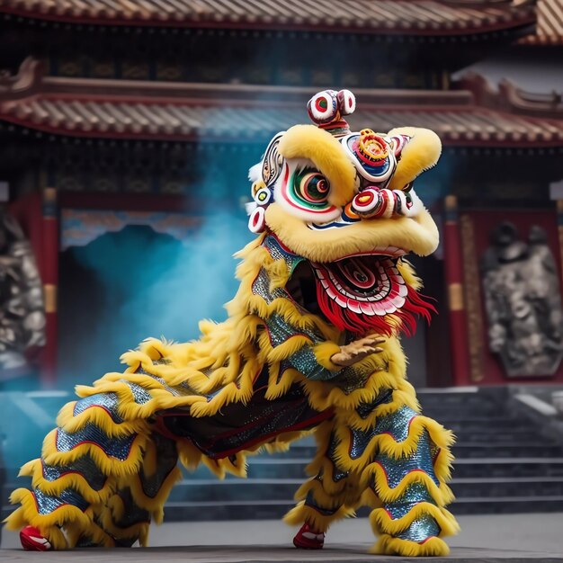 spectacle de danse du dragon ou du lion barongsai dans la célébration du nouvel an lunaire chinois festival traditionnel asiatique