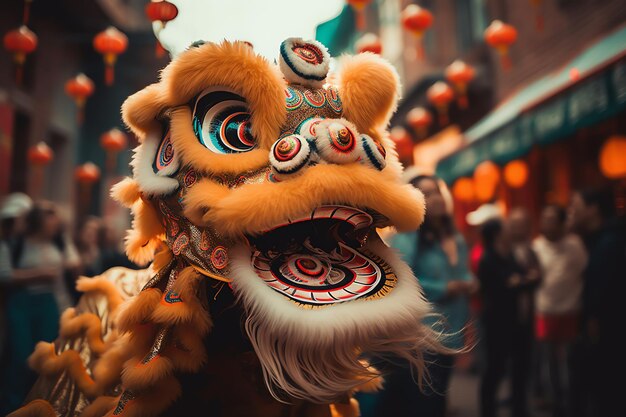 Photo spectacle de danse du lion au festival du nouvel an chinois