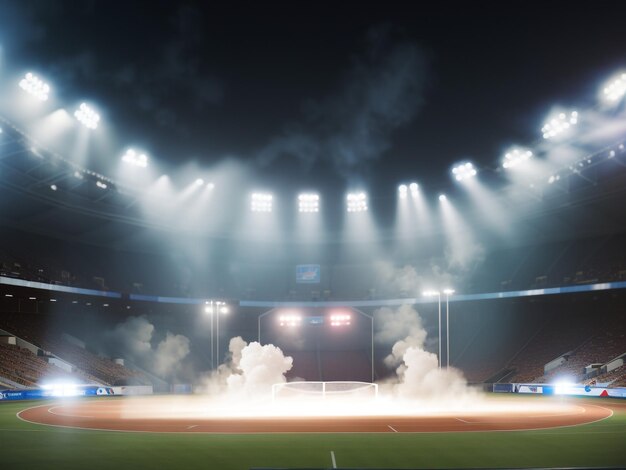 Un spectacle d'éclairs et de fumée dans l'arène du stade.