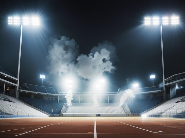 Un spectacle d'éclairs et de fumée dans l'arène du stade.
