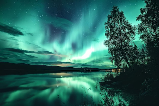 Photo un spectacle fascinant d'aurores boréales en finlande a été généré par ai