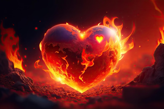Spectacle de feu de coeur de feu brûlant Cadeau pour la Saint-Valentin ai générative