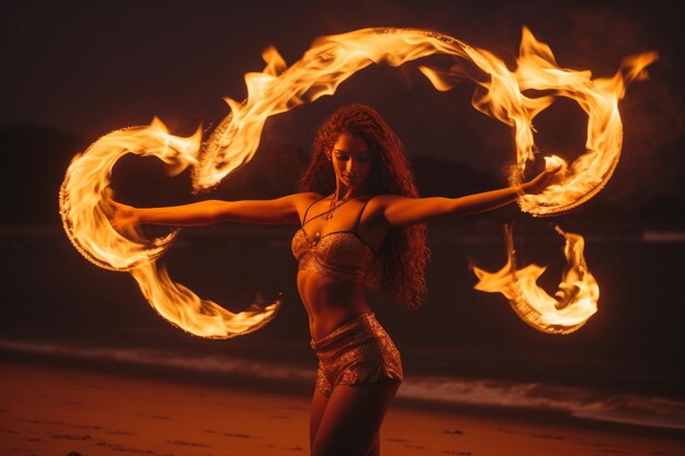 Photo spectacle de feu sur la plage de goa beauté et divertissement