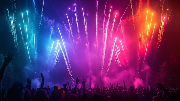 Un spectacle de feux d'artifice dans les couleurs du drapeau de la fierté a éclairé le ciel nocturne.