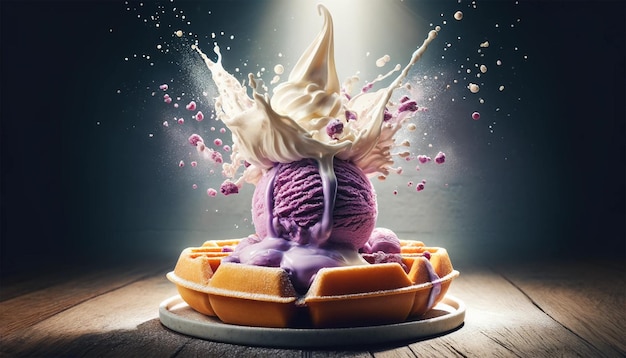 Le spectacle des gaufres et de la crème de l'indulgence violette