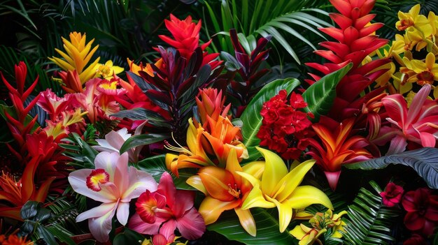 Photo un spectacle vif alors que les fleurs tropicales éclatent dans une explosion éblouissante