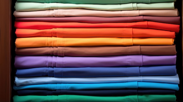Le spectre arc-en-ciel des serviettes de lin pliées