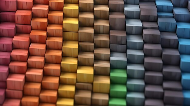 Un spectre de blocs de bois multicolores empilés fournissant un arrière-plan ou une couverture