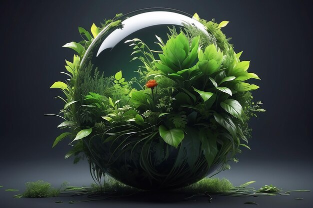 Sphère 3D créative abstraite avec végétation
