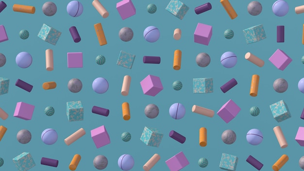 Sphère avec boules colorées cubes cylindres illustration abstraite rendu 3d