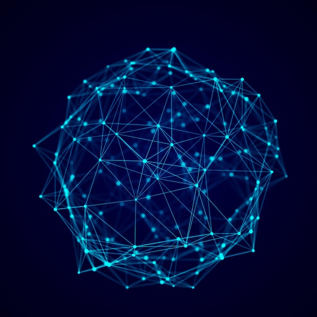 Sphère composée de points et de lignes Structure de connexion réseau Visualisation de données volumineuses Rendu 3D