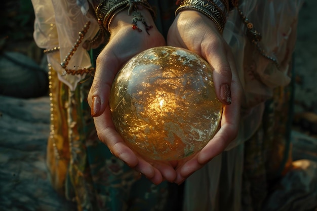 Sphère de cristal dans les mains Prédictions de boules magiques