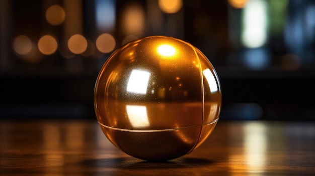 une sphère dorée sur un comptoir de bar avec une pancarte indiquant « or ».
