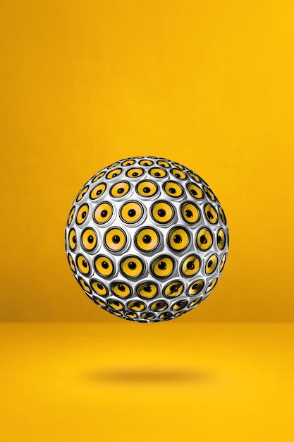 Sphère de haut-parleurs isolée sur un jaune