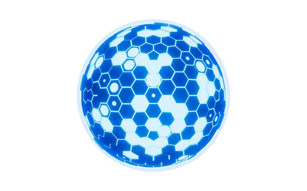 Sphère hexagonale abstraite, sphère lumineuse au néon, rendu 3D