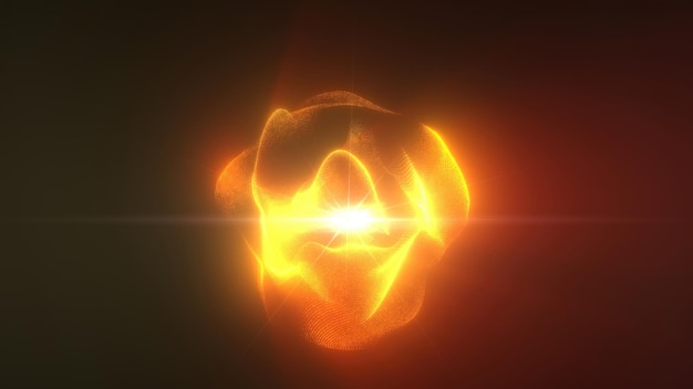 Sphère magique d'énergie jaune ronde haute technologie boule numérique noyau de rayons lumineux ondes lignes
