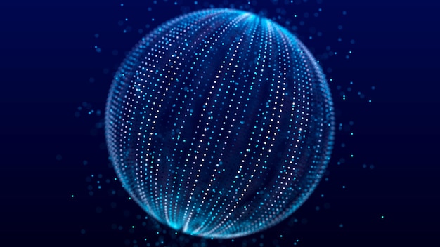 Sphère avec particules d'information en mouvement Rendu 3D de la technologie de communication globale
