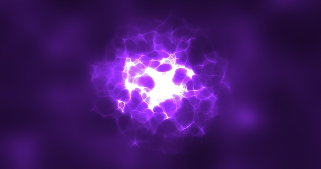 Sphère ronde d'énergie violette abstraite rougeoyante avec des ondes de particules hitech magie numérique