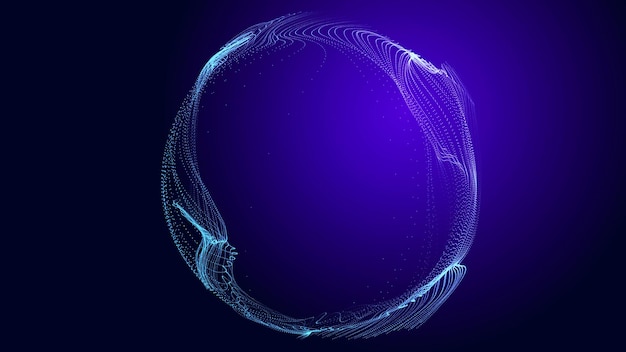 Sphère torsadée futuriste faite de lignes et de points Arrière-plan technologique Réseau de transmission de données Rendu 3D