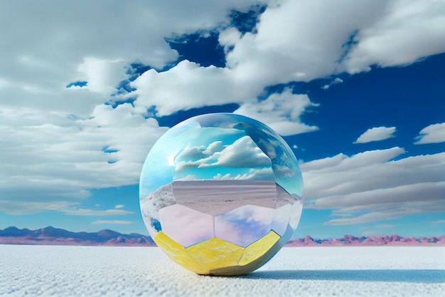 Sphère de verre avec illustration plate de sel de reflets de nuage AI générative