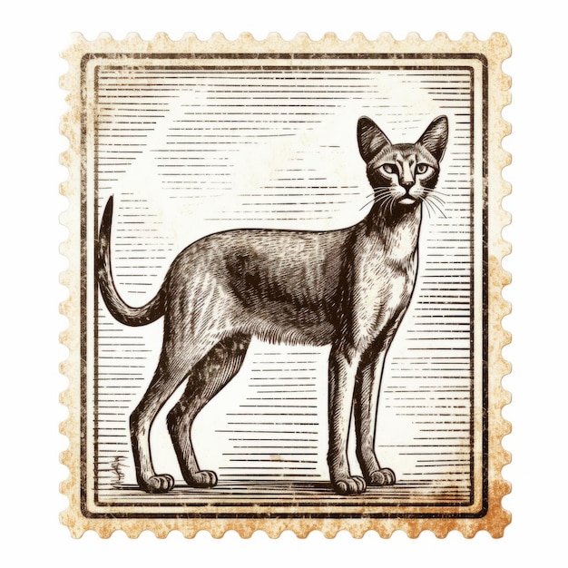 Sphynx Cat sur timbre de poste Illustration de l'âge d'or avec des éléments industriels