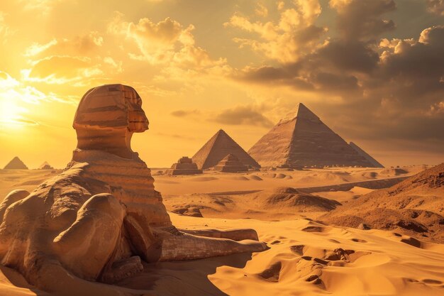 Photo le sphynx et les pyramides sous le soleil du désert un paysage égyptien ancien serein ai généré