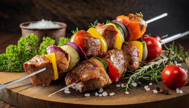 Photo spice de viande avec des légumes viande de bœuf frais cuite à la maison sur le gril shish kebab avec des épices