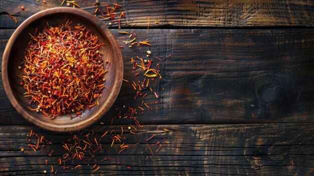 Spices Saffron Saffron sur une table en bois dans un bol antique assaisonnements