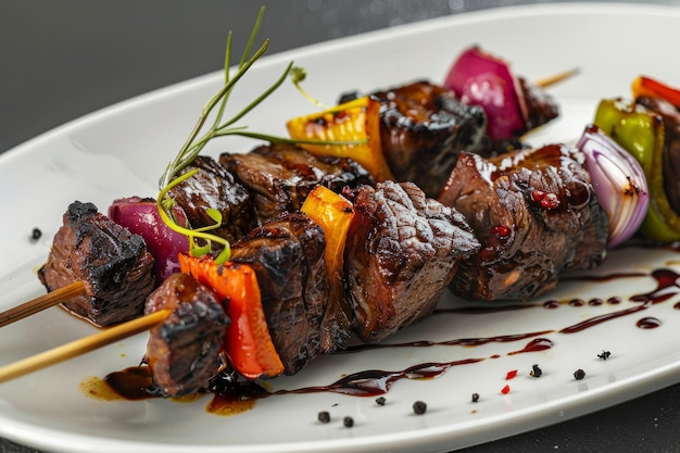 Spikes de viande grillée avec des légumes et des épices IA générative