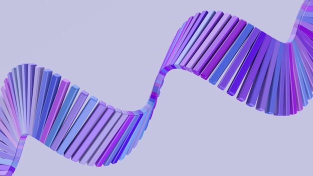 Spirale avec des blocs brillants bleus et violets. Illustration abstraite, rendu 3d.