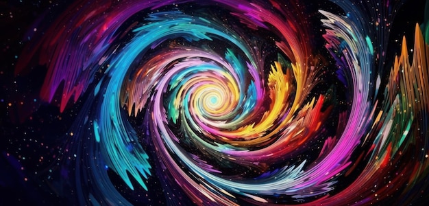 Une spirale colorée avec le mot galaxie dessus.