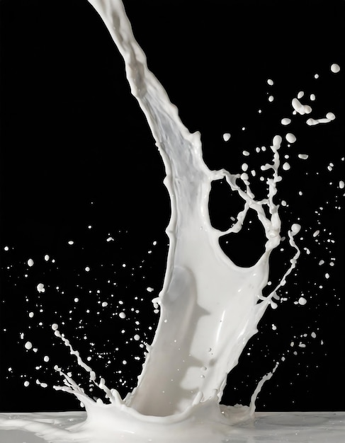 Photo spirale de lait éclaboussure d'onde liquide éclabousse de peinture blanche boucles de jet courbe isolé sur fond noir