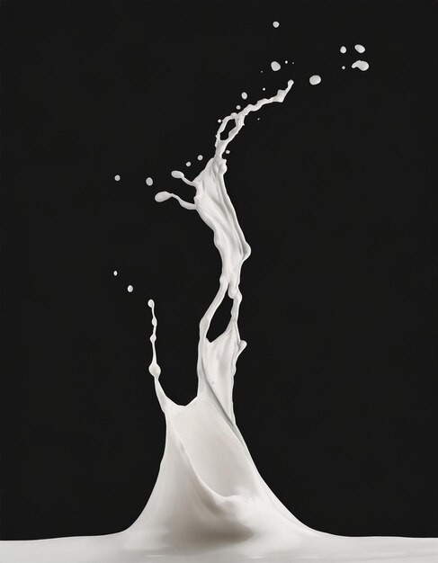 Photo spirale de lait éclaboussure d'onde liquide éclabousse de peinture blanche boucles de jet courbe isolé sur fond noir