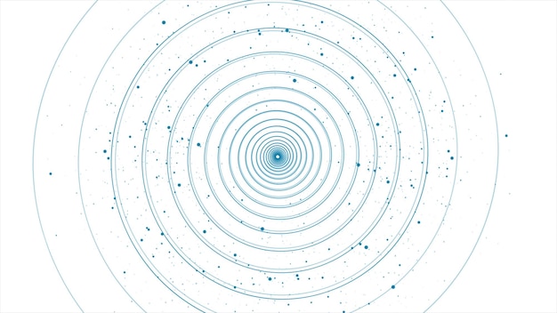 Spirale linéaire bleue et fond abstrait de points brillants