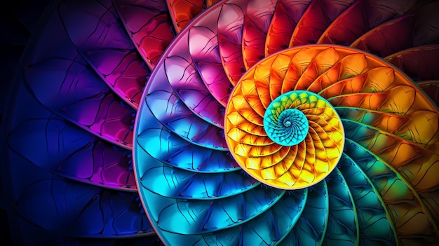 Une spirale multicolore avec des couleurs vives, un style fractal de mandelbrot.