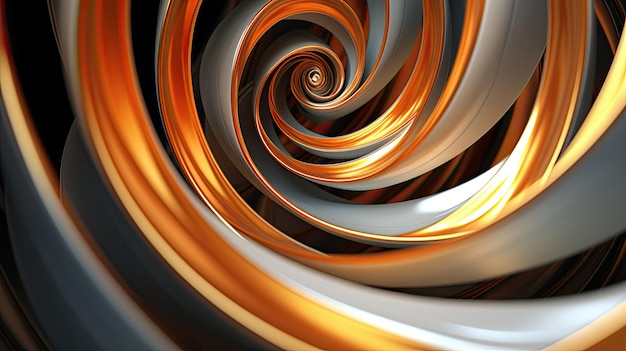 Une spirale en orange et jaune est représentée sur fond noir.