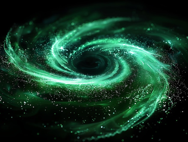 une spirale verte avec un fond noir et une spirale vert