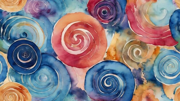 Spirales abstraites sur un fond bleu à l'aquarelle motif sans couture