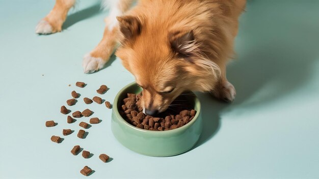 Le spitz de Poméranie est en train de manger.