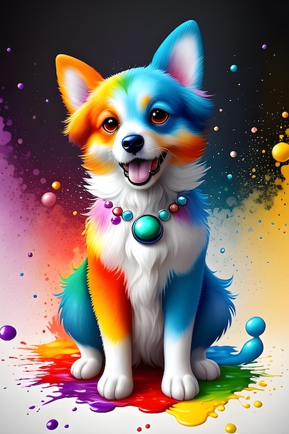 Splash Art abstrait Sculpture de chien liquide dans une palette colorée