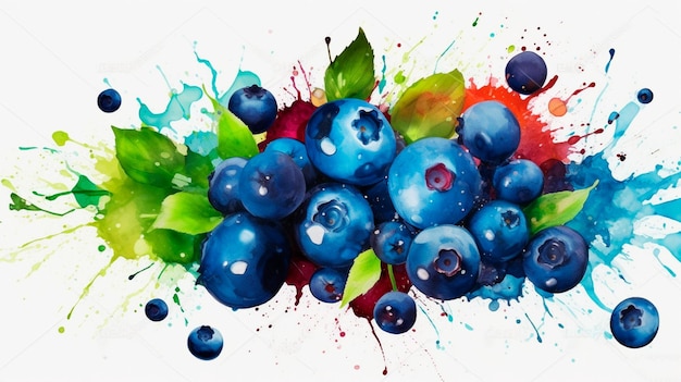 Splash art de fruits myrtilles colorées créé avec l'IA générative