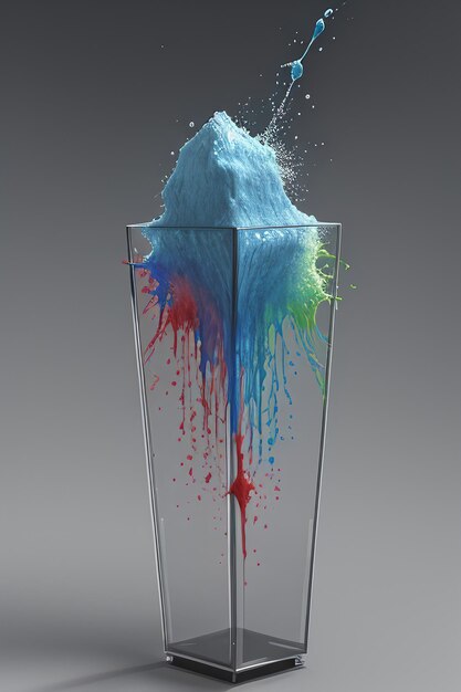 Splash artistique Peignez un verre avec une substance bleue et une éclaboussure de peinture