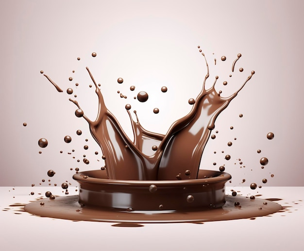 Splash de chocolat avec un fond de maquette de podium pour l'affichage de produits laitiers 3D IA générative