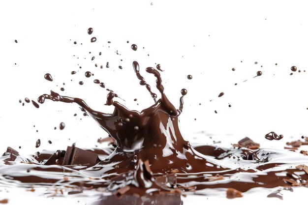 Splash de chocolat isolé sur fond blanc thème de chocolat