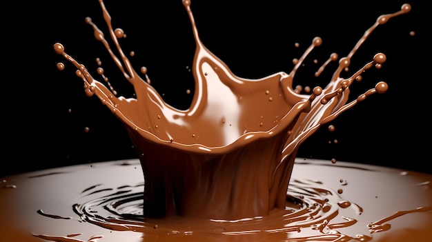 Splash de chocolat liquide en mouvement Éruption de chocolat