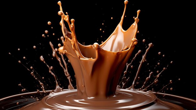 Splash de chocolat liquide en mouvement Éruption de chocolat