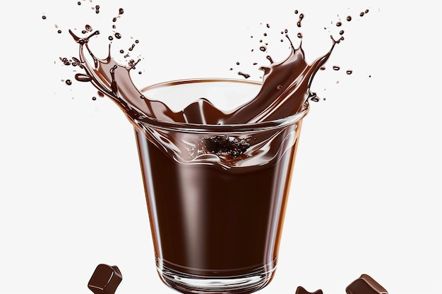 Photo splash de chocolat en verre isolé sur fond transparent rendu