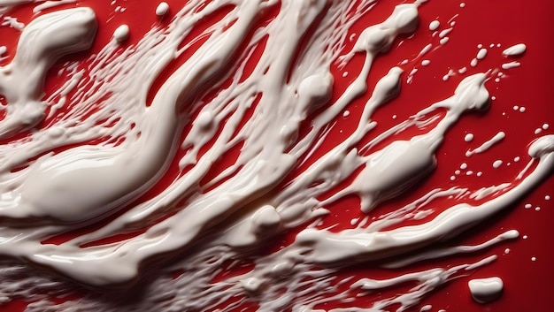 Splash de crème sur fond rouge