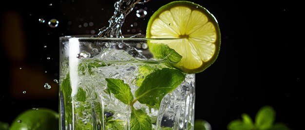 Splash dans le mojito bonheur de la menthe et de la fraîcheur du citron mojito tropical délice d'agrumes pulvérisation de feuilles de menthe charme AI génératif